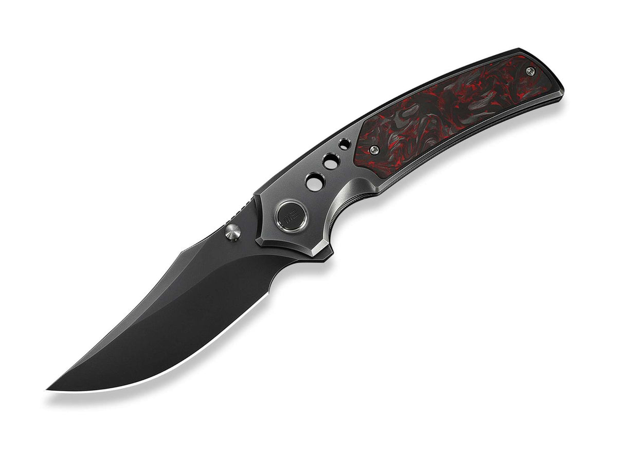 Briceag Skynix M390 Dark Gray Ti Black & Red CF WE Knife- Otel M390, Maner Ti/CF