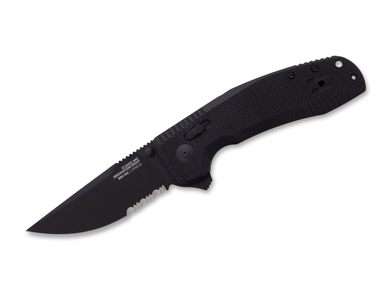 Briceag SOG-TAC XR Blackout Serrated SOG- Lama D2 Serata, Maner G10