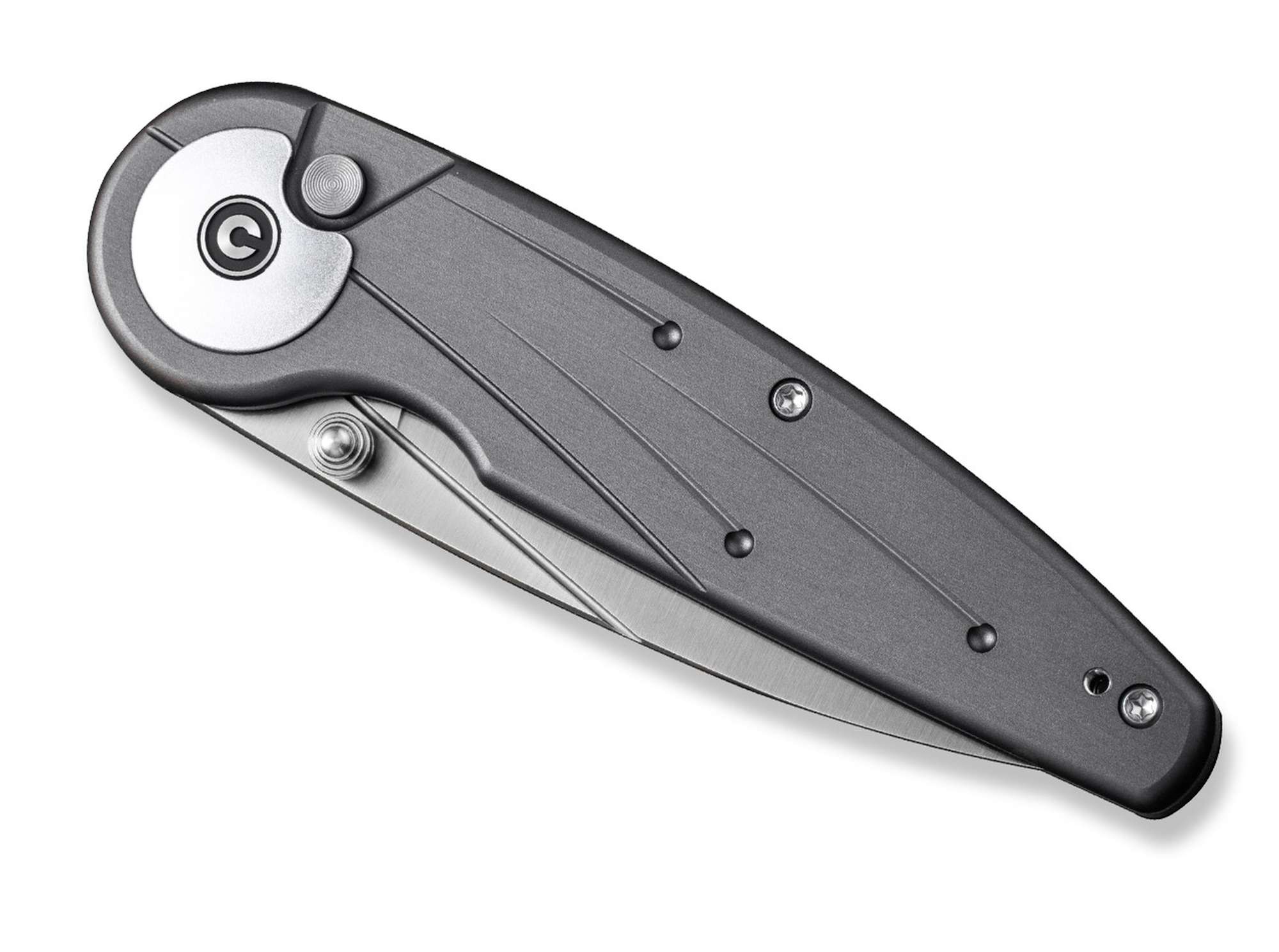 Briceag Starflare Aluminum Grey CIVIVI- Lama Wharncliffe Nitro-V, Mecanism Button Lock