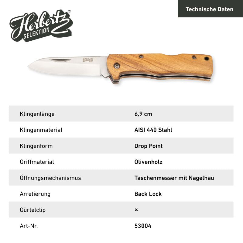Briceag Taschenmesser Herbertz Selektion - Oțel 440A, Mâner Olivenholz, Backlock