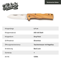 Briceag Taschenmesser Herbertz Selektion - Oțel 440A, Mâner Olivenholz, Backlock