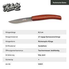 Briceag Taschenmesser Sandelholz Herbertz Selektion - Damasc, Slipjoint Clasic