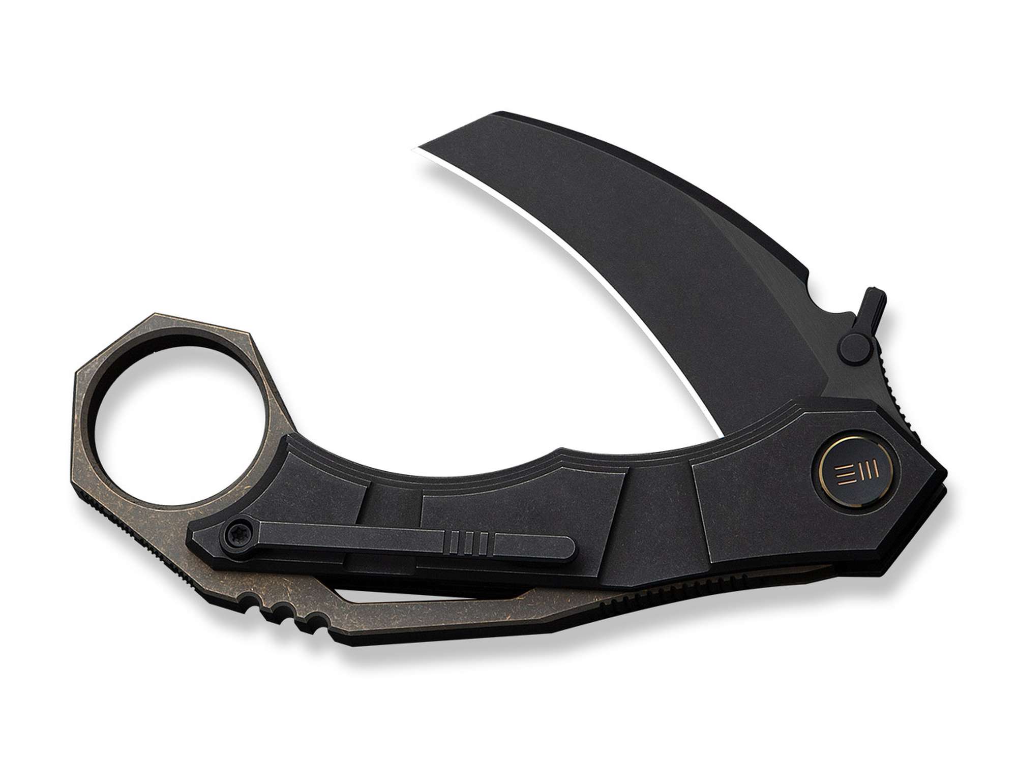 Briceag Tayra M390 Black & Bronze Ti Black Stonewashed WE Knife- Lama M390, Maner Titan