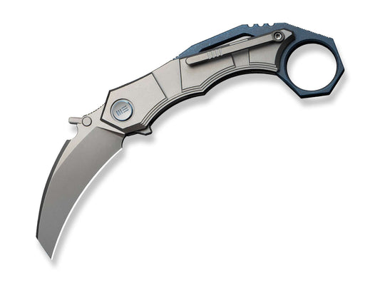 Briceag Tayra M390 Grey & Blue Ti Stonewashed WE Knife- Lama M390, Maner Titan