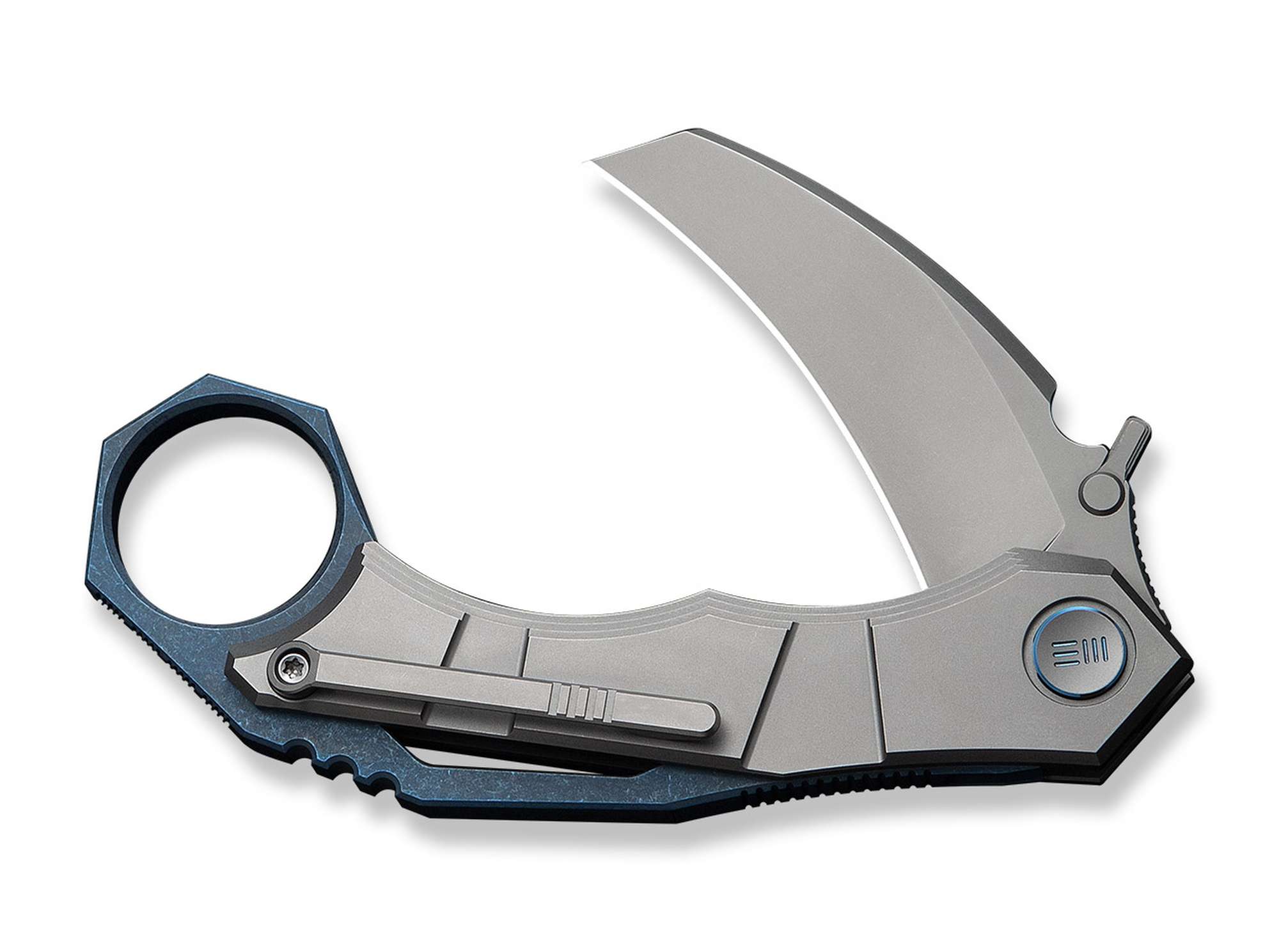 Briceag Tayra M390 Grey & Blue Ti Stonewashed WE Knife- Lama M390, Maner Titan