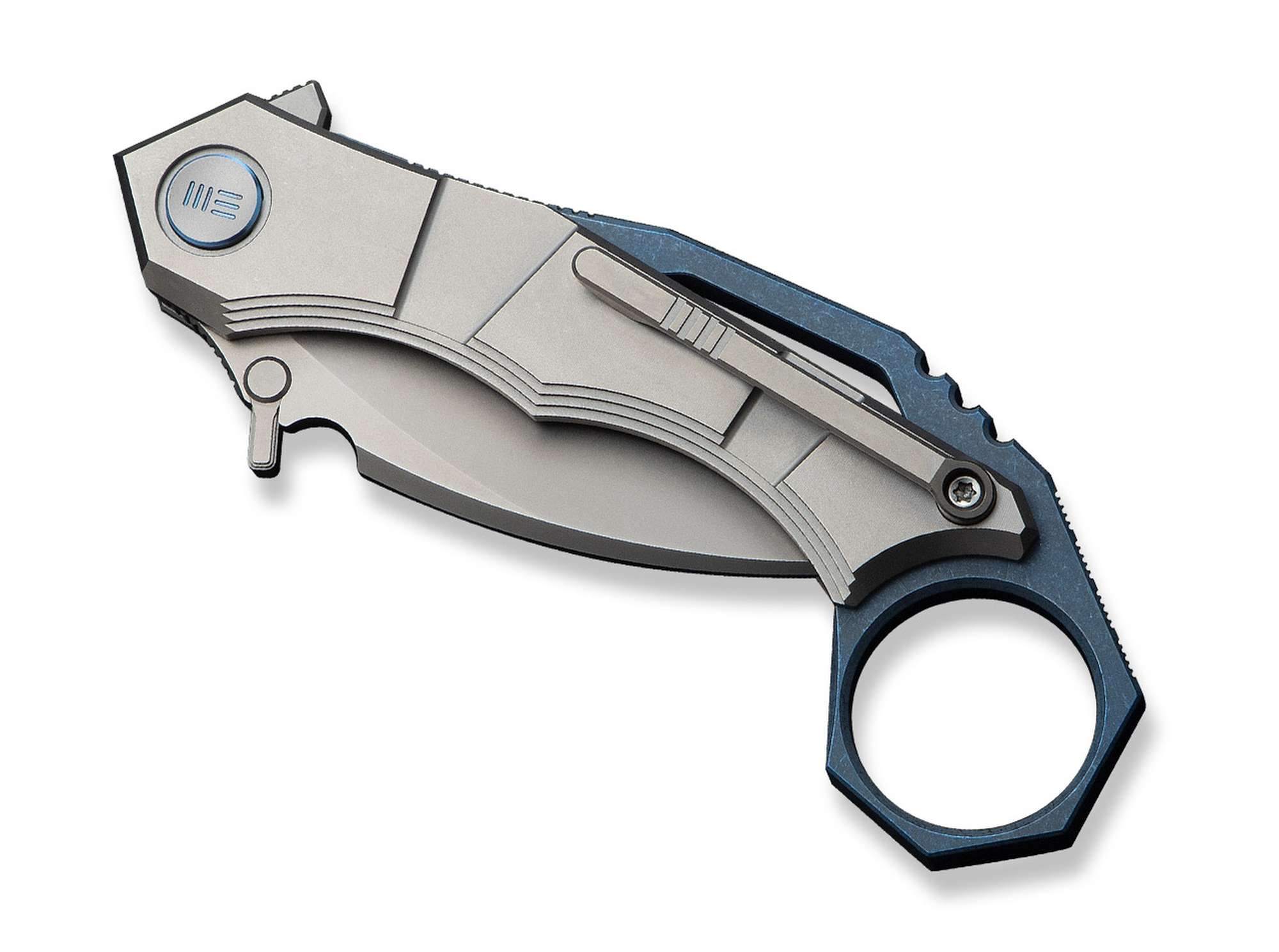Briceag Tayra M390 Grey & Blue Ti Stonewashed WE Knife- Lama M390, Maner Titan