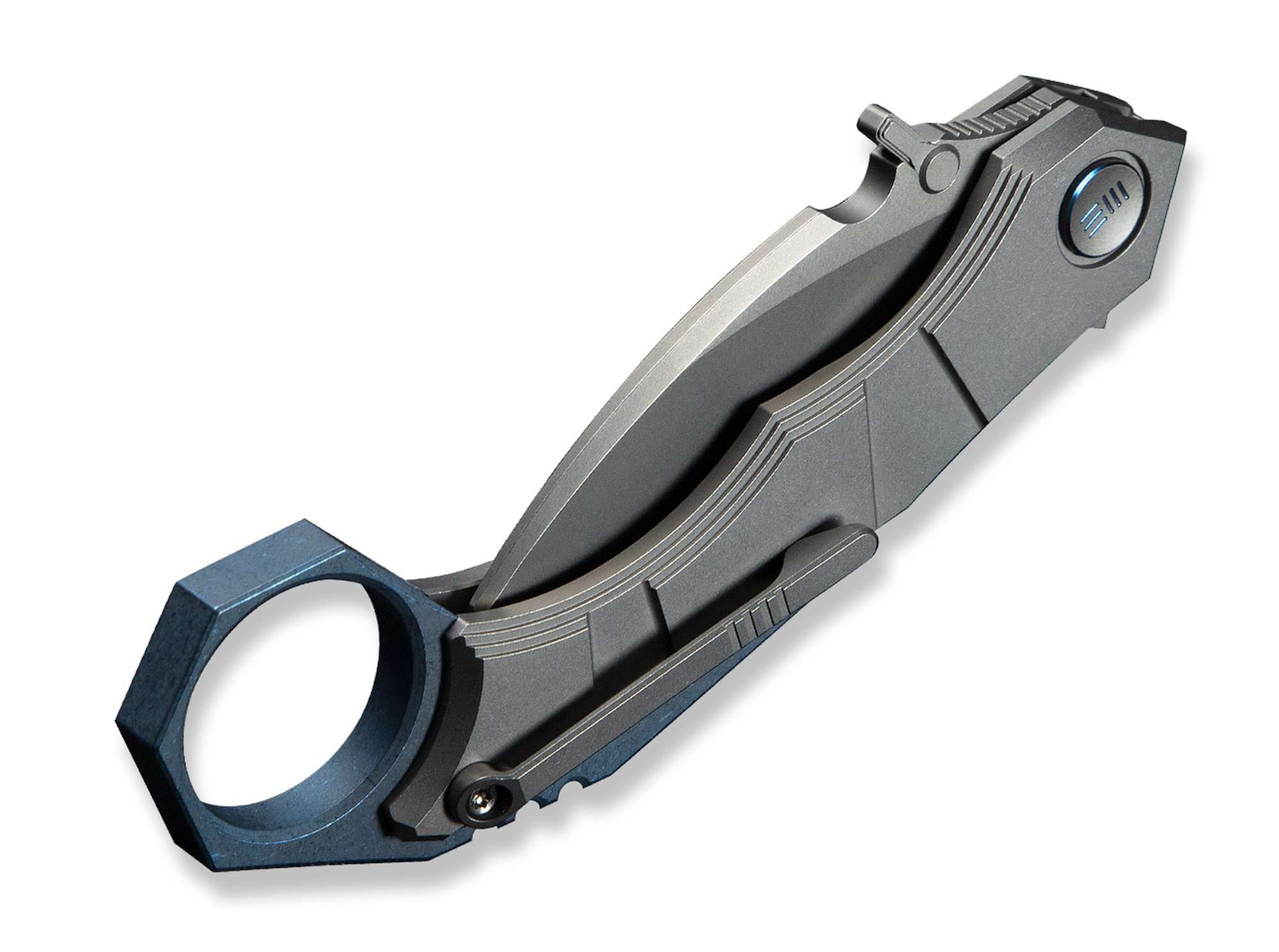 Briceag Tayra M390 Grey & Blue Ti Stonewashed WE Knife- Lama M390, Maner Titan