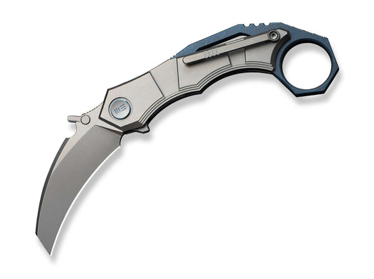 Briceag Tayra M390 Grey & Blue Ti Stonewashed WE Knife- Lama M390, Maner Titan