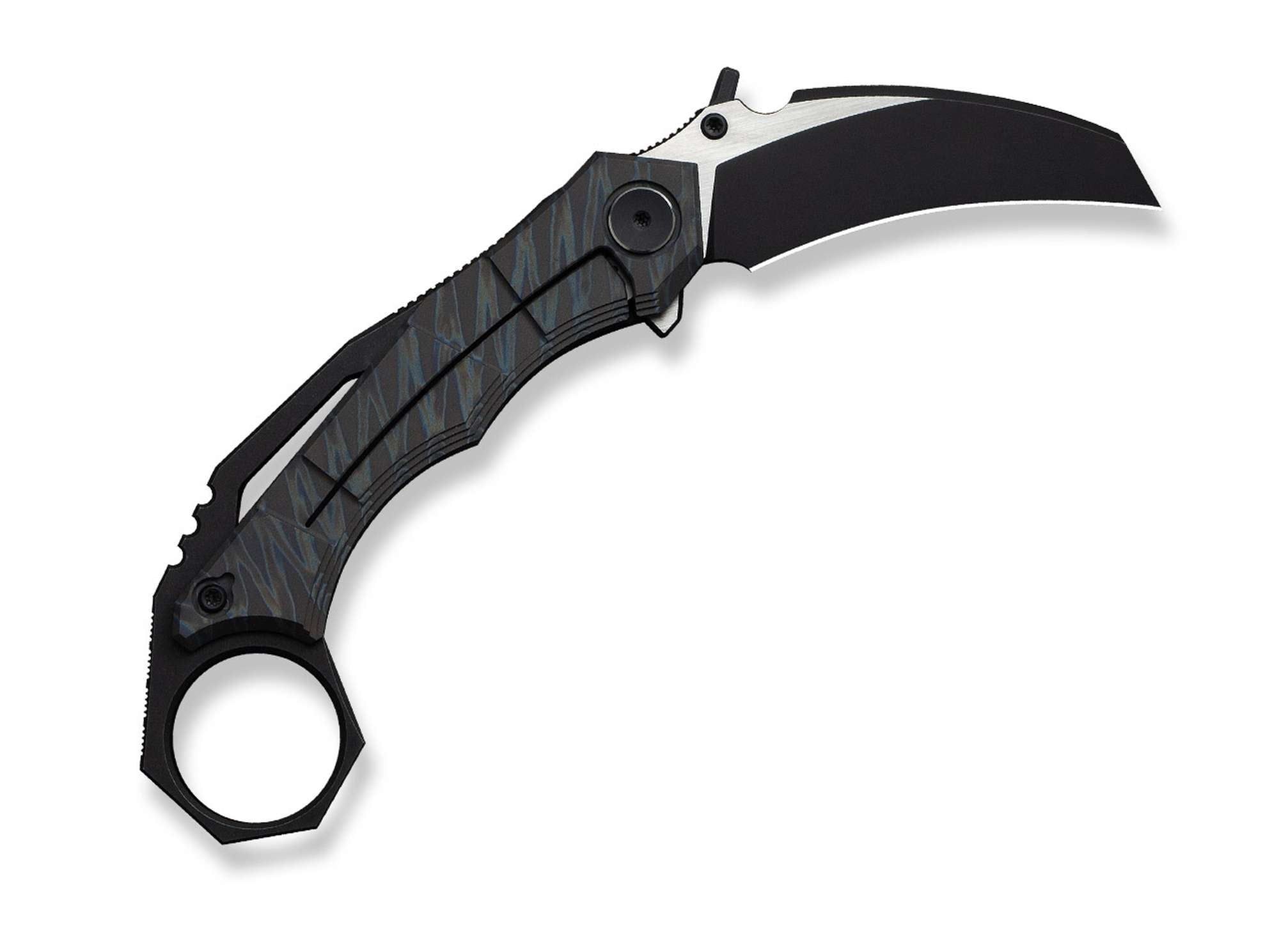 Briceag Tayra M390 Tiger Stripe Ti Black Stonewashed WE Knife- Lama M390, Maner Titan