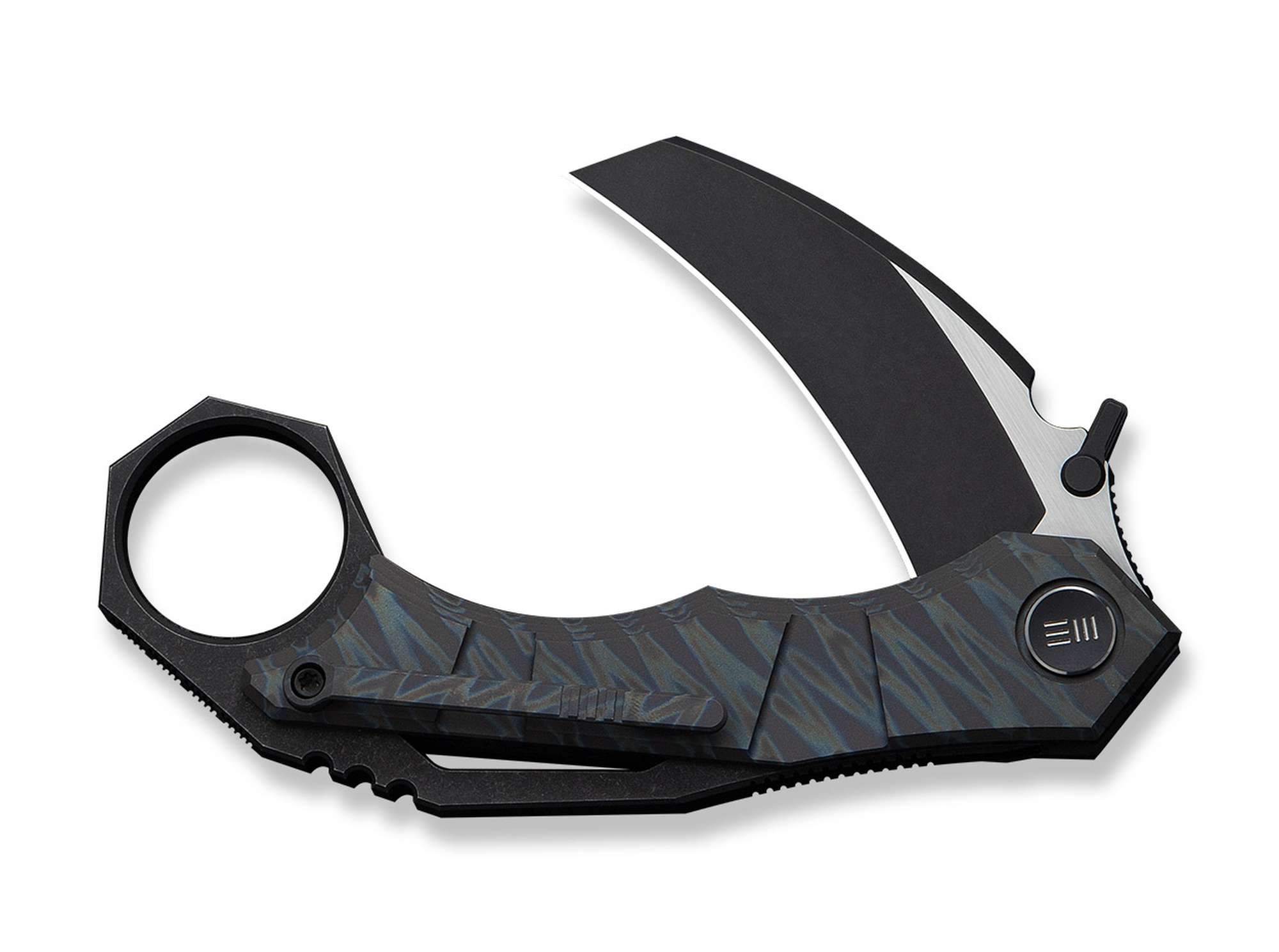 Briceag Tayra M390 Tiger Stripe Ti Black Stonewashed WE Knife- Lama M390, Maner Titan