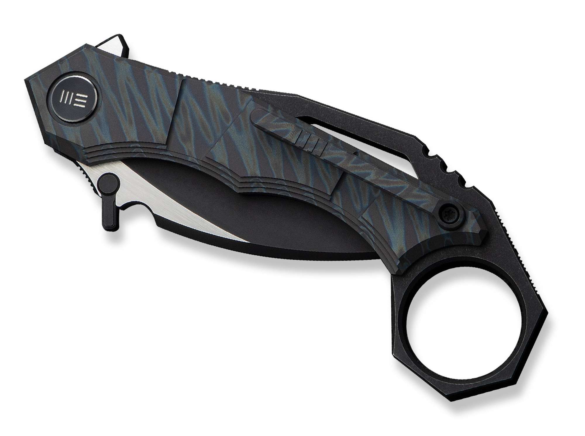 Briceag Tayra M390 Tiger Stripe Ti Black Stonewashed WE Knife- Lama M390, Maner Titan