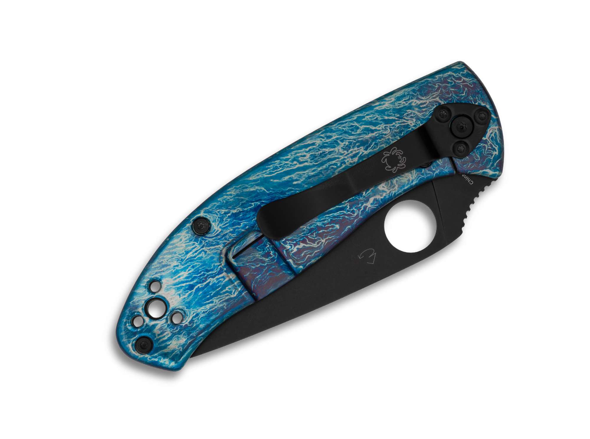 Briceag Tenacious Spyderco- Lama D2 Neagra, Maner Titaniu