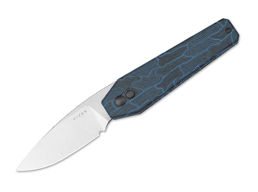 Briceag Tomb Nitro-V Blue & Black Damascus G10 Kizer- Lama Nitro-V, Blocare Button Lock