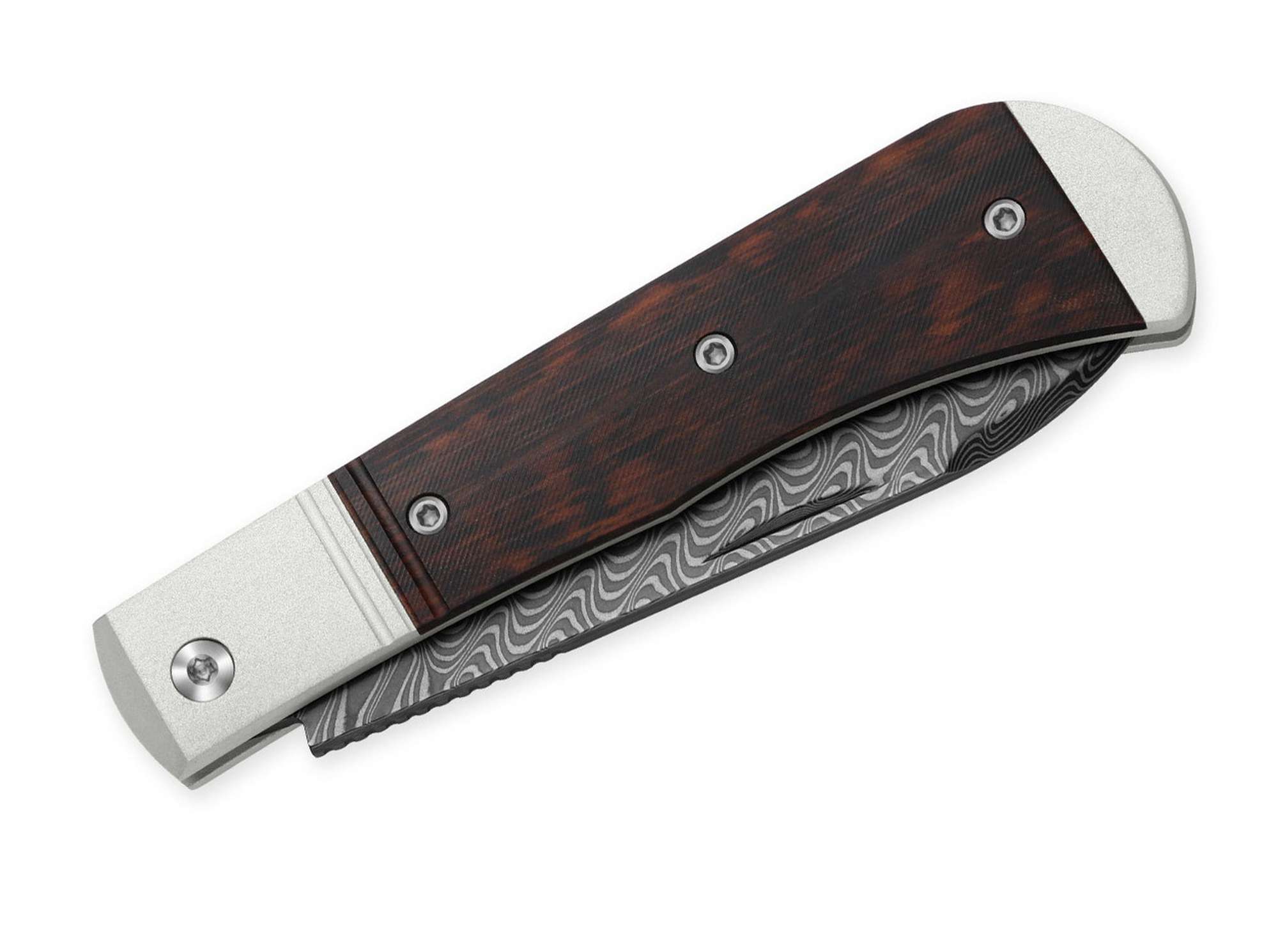 Briceag Trestle D Damascus Aluminum & Leopard Wood Kizer- Lama Damasc, EDC