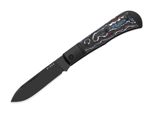 Briceag Trestle D S90V Black Aluminum & CF DLC Kizer- Lama S90V, Maner Aluminiu & CF