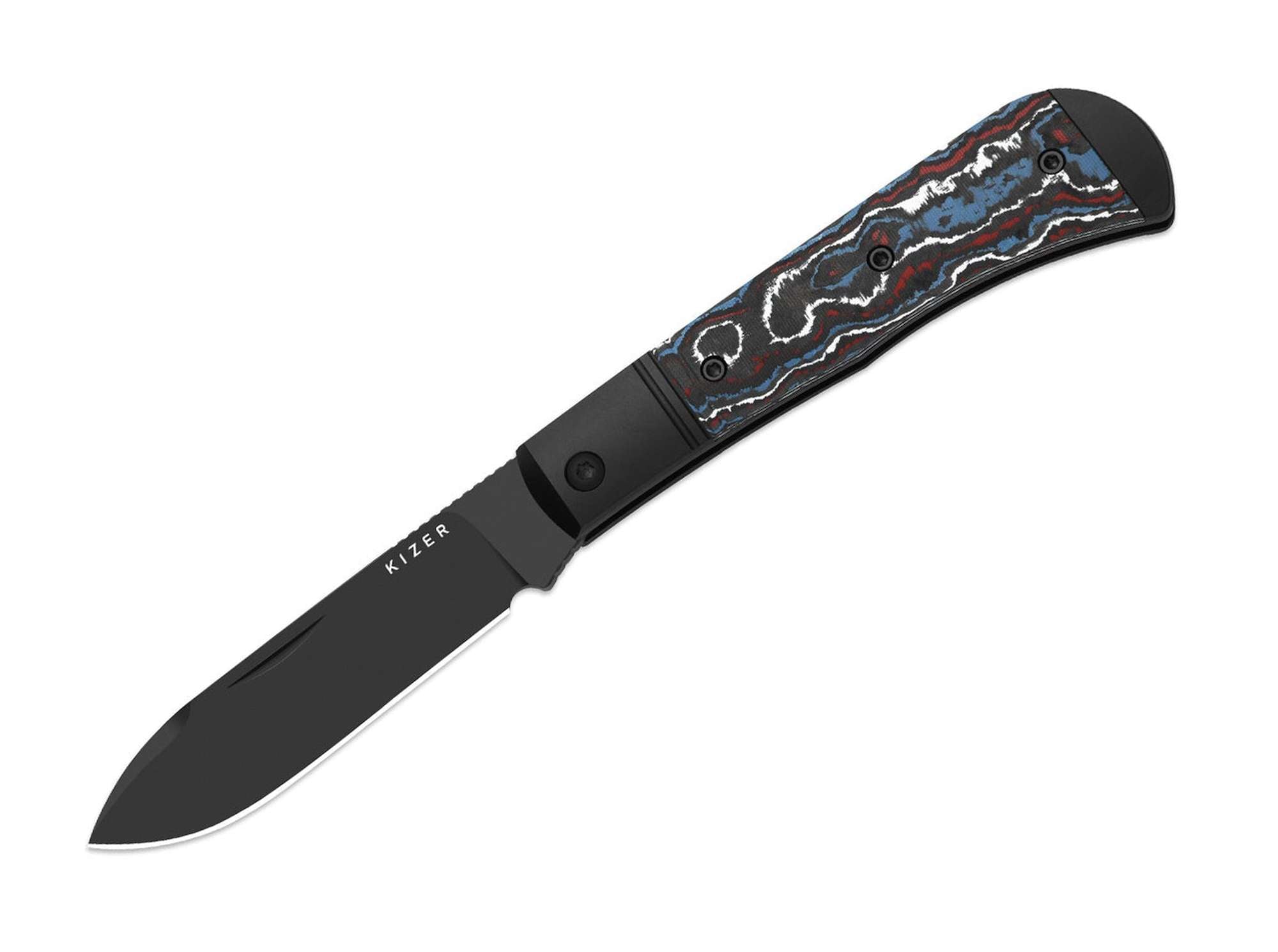 Briceag Trestle D S90V Black Aluminum & CF DLC Kizer- Lama S90V, Maner Aluminiu & CF
