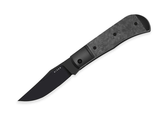Briceag Trestle S45VN Black Ti CF DLC Kizer- Otel S45VN, Mecanism Slipjoint