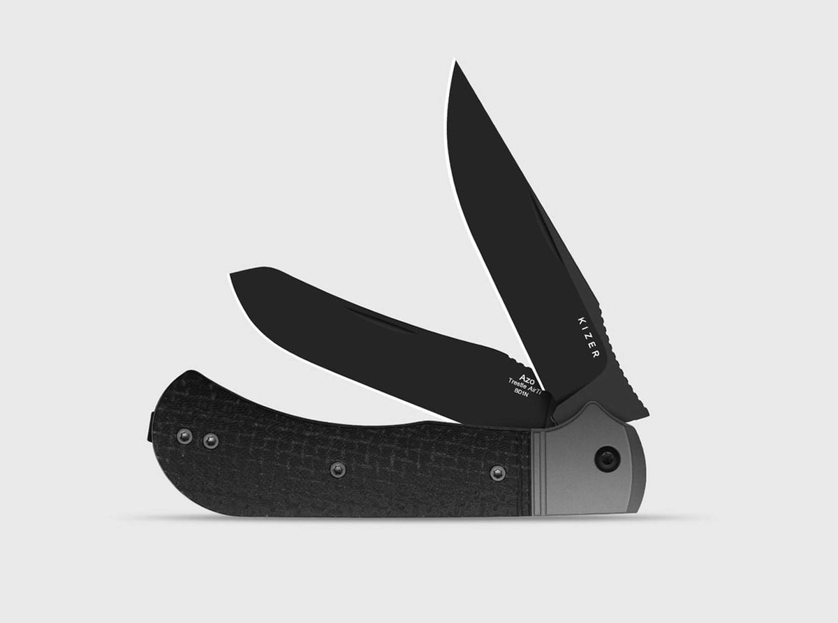 Briceag Trestle TP AirTi Kizer Negru – 2 Lame Oțel BD1N, Mâner Aluminiu - poza 1