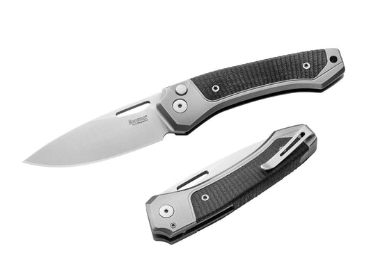 Briceag Twain Titanium G10 Black LionSteel- Lama CPM MagnaCut, Sistem Button-Lock