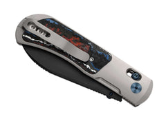 Briceag Tycho M390 Ti Blue & Red Fat Carbon DLC Kizer- Lama M390, Maner Ti Fat Carbon