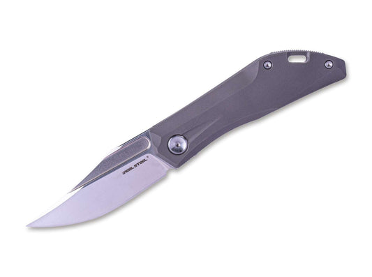 Briceag Ventus Titanium Grey Real Steel- Lama N690 Clip Point, Maner Titan Gri