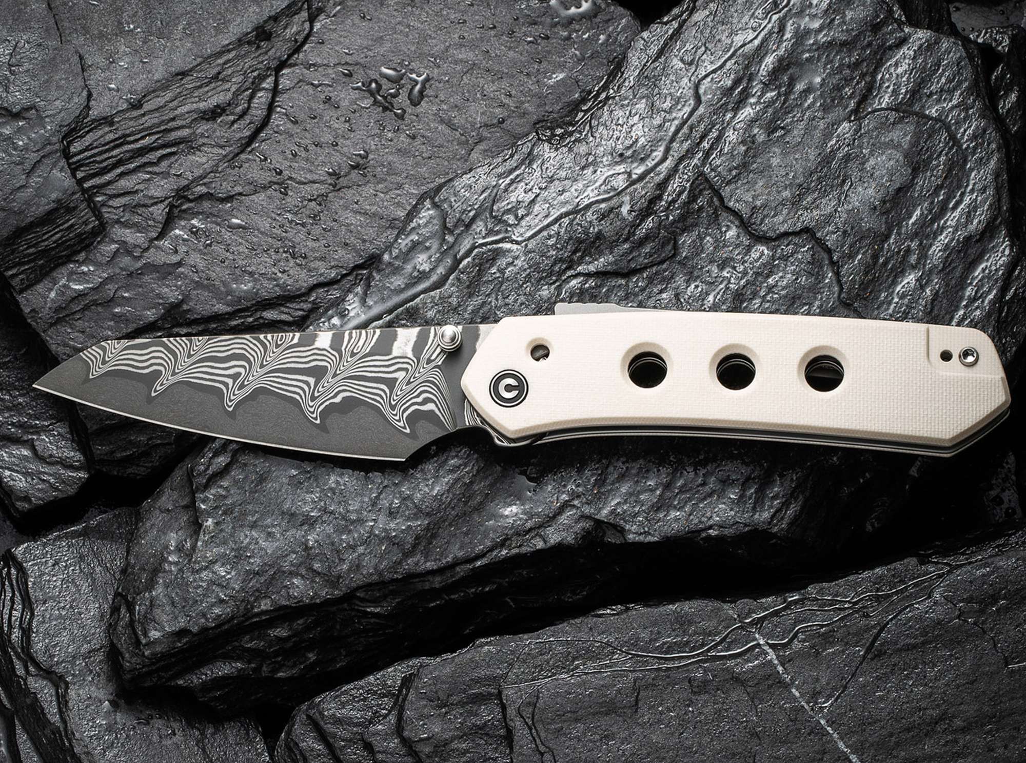 Briceag Vision FG G10 Ivory Damascus CIVIVI- Lama Damascus, Maner G10