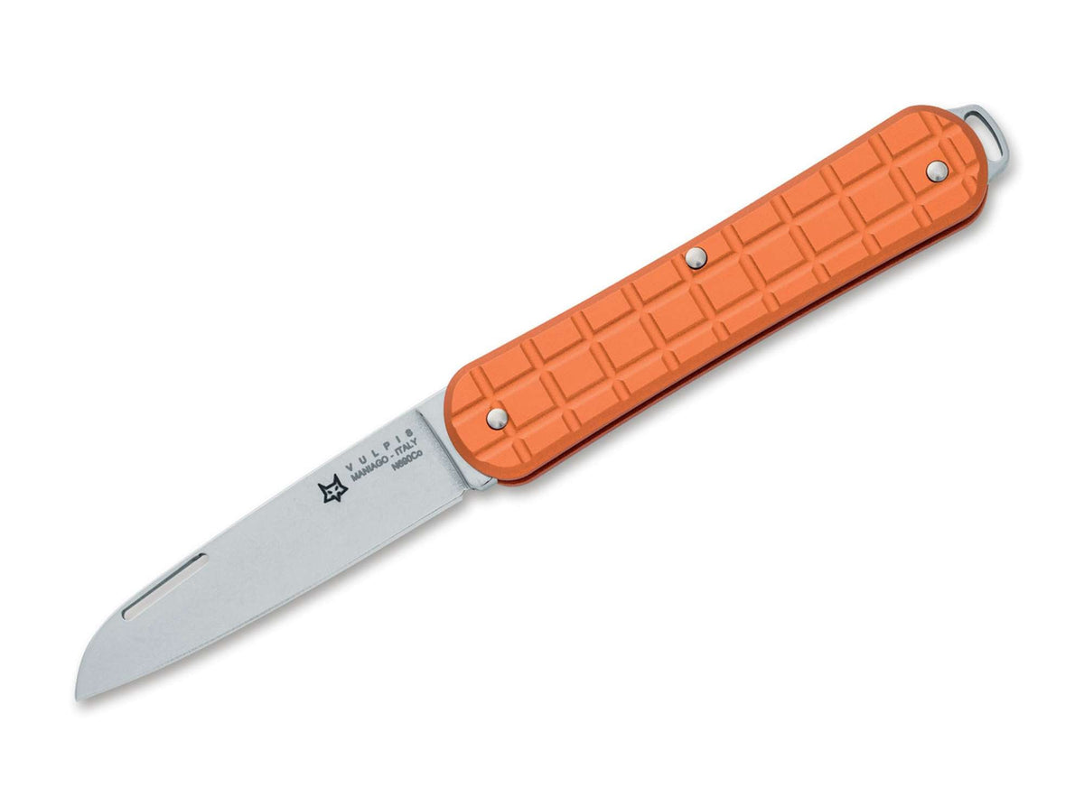 Briceag Vulpis 130 Grenade Pattern Aluminum Orange Fox Knives- Lama N690, EDC