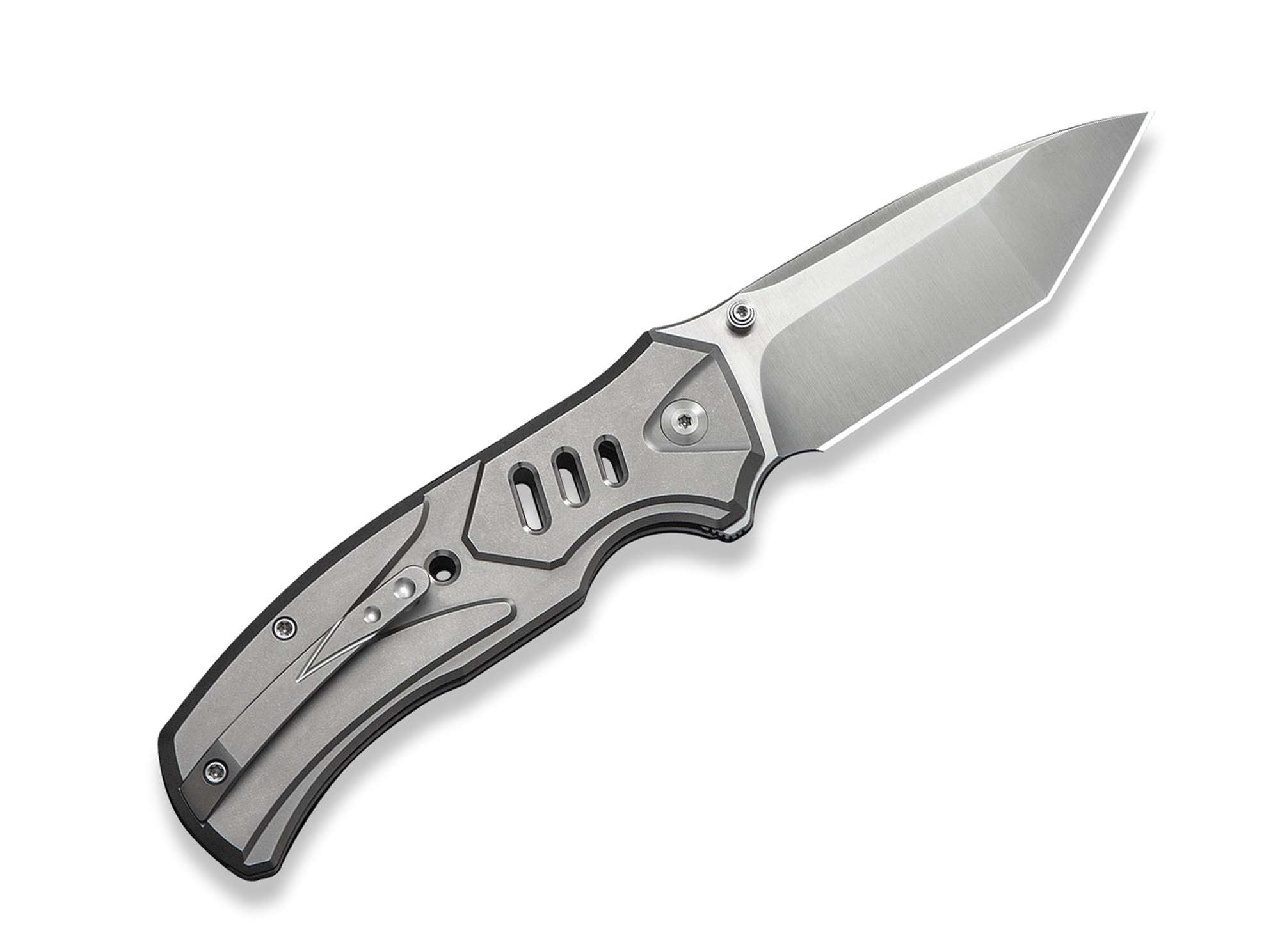 Briceag Zentron M390 Grey Ti WE Knife- Lama Tanto, Button Lock
