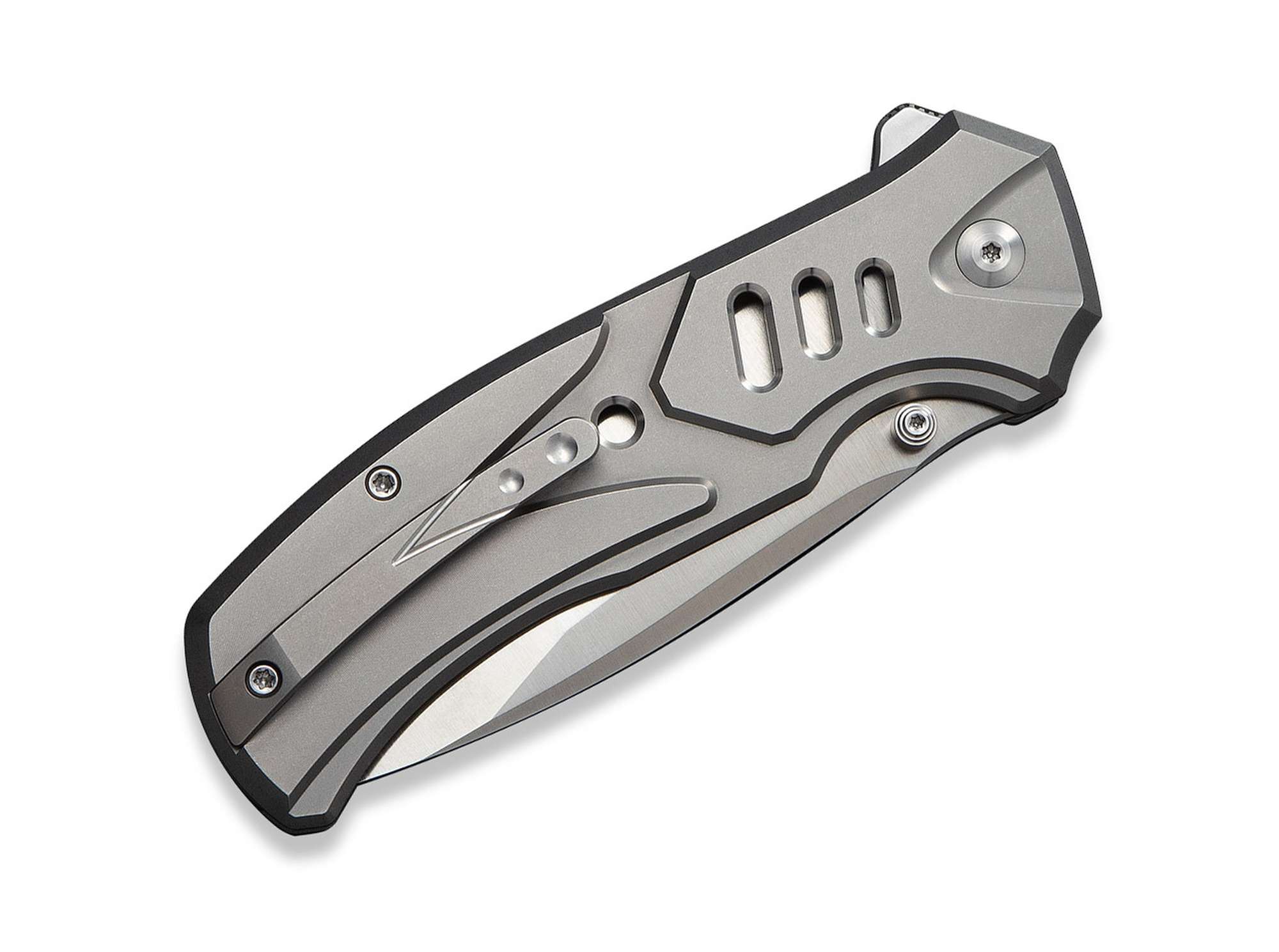 Briceag Zentron M390 Grey Ti WE Knife- Lama Tanto, Button Lock