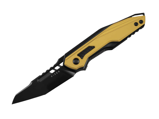Briceag Zero S35VN Black Ti Yellow Aluminum Kizer- Lama S35VN, Maner Titan-Aluminiu