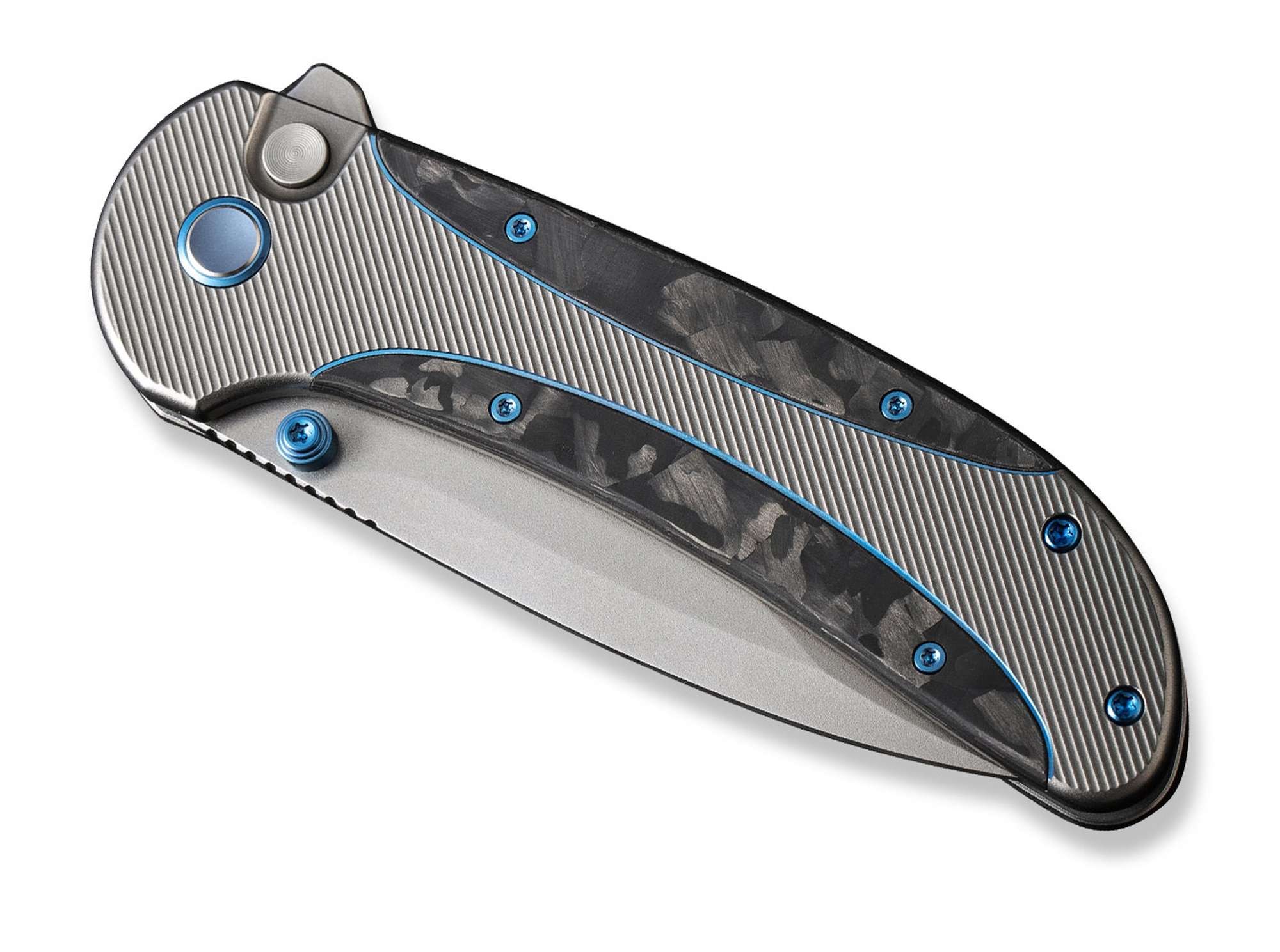 Briceag Zizzit Titanium Grey Marble CF WE Knife- Lama CPM-20CV, Maner Titan Carbon