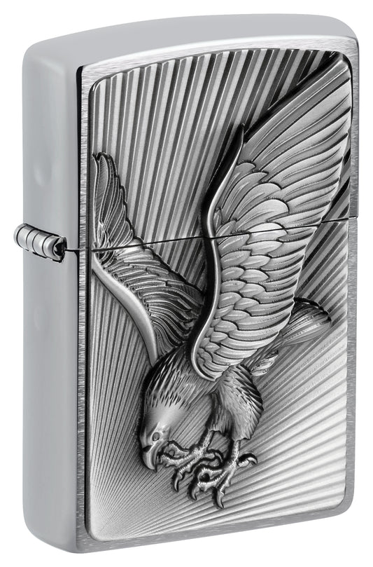 Brichetă Benzină Eagle Zippo - Crom, Acvilă Relief