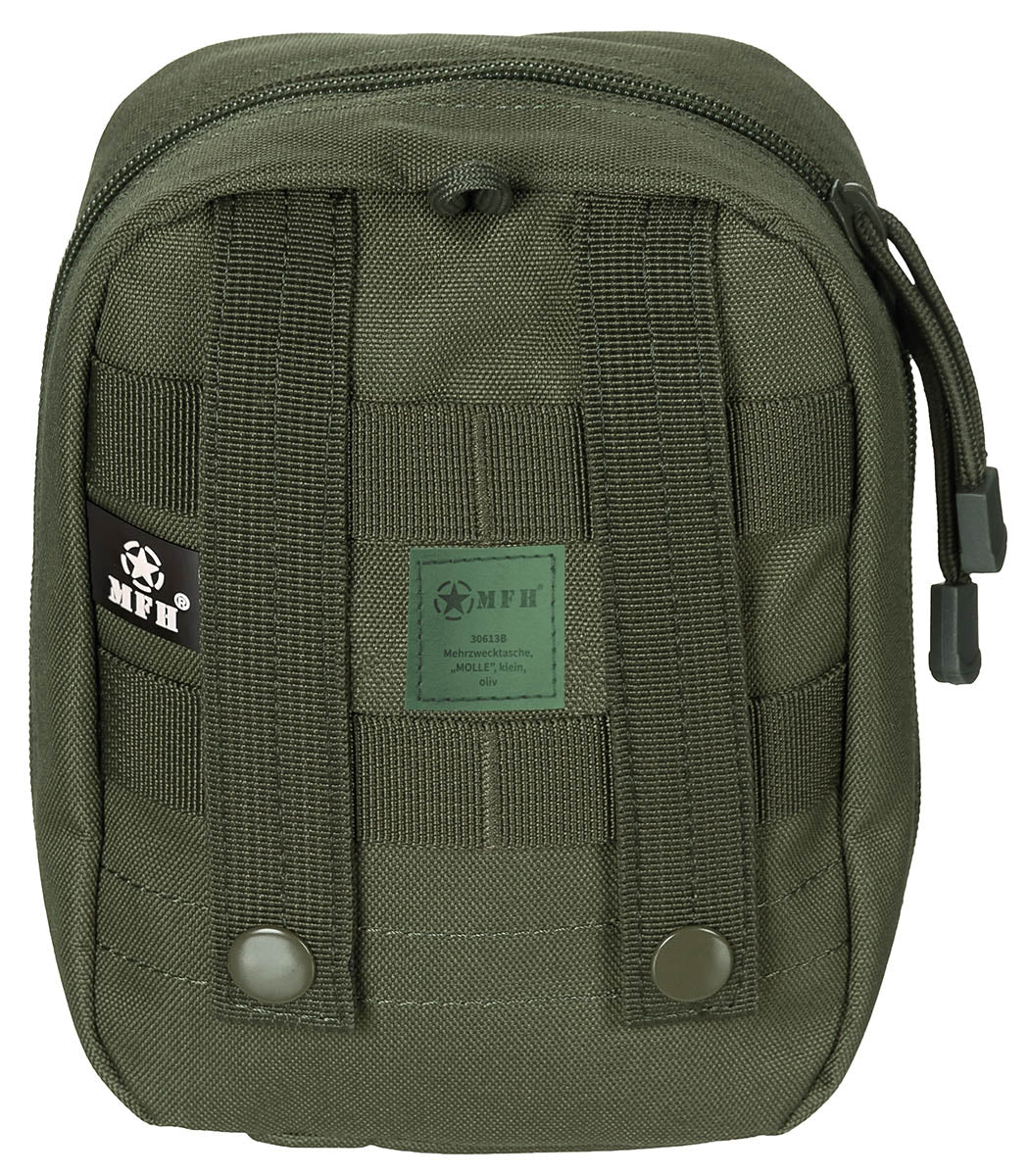 Buzunar MOLLE Multifuncțional Mic Verde Olive MFH - Fermoar 2-sensuri, Sistem MOLLE