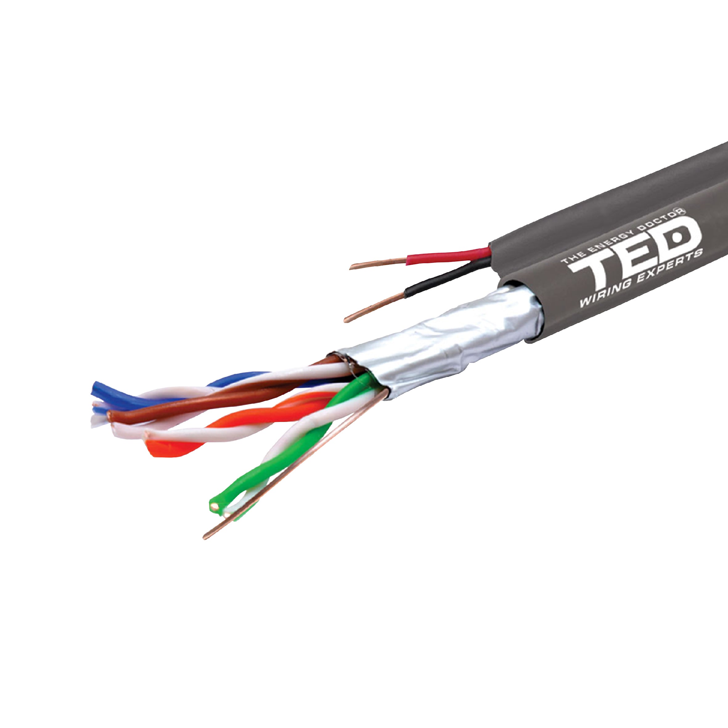 Cablu FTP Cat. 5e cu Alimentare 2x0.75mm TED - Rola 305m, Cupru - 2