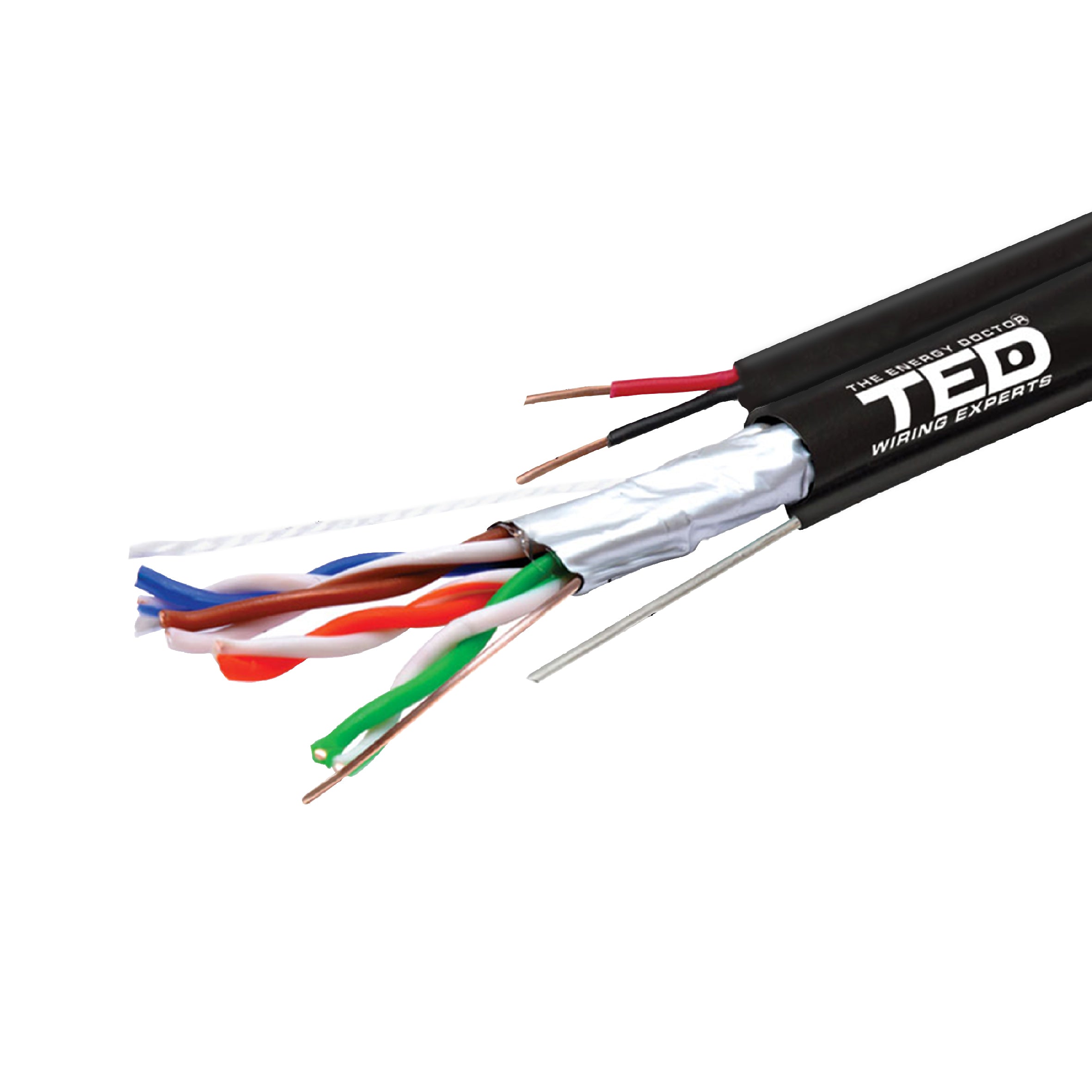 Cablu FTP Cat. 5e cu Sufa + Alimentare TED - 305m, Cuprul, CCA - 2