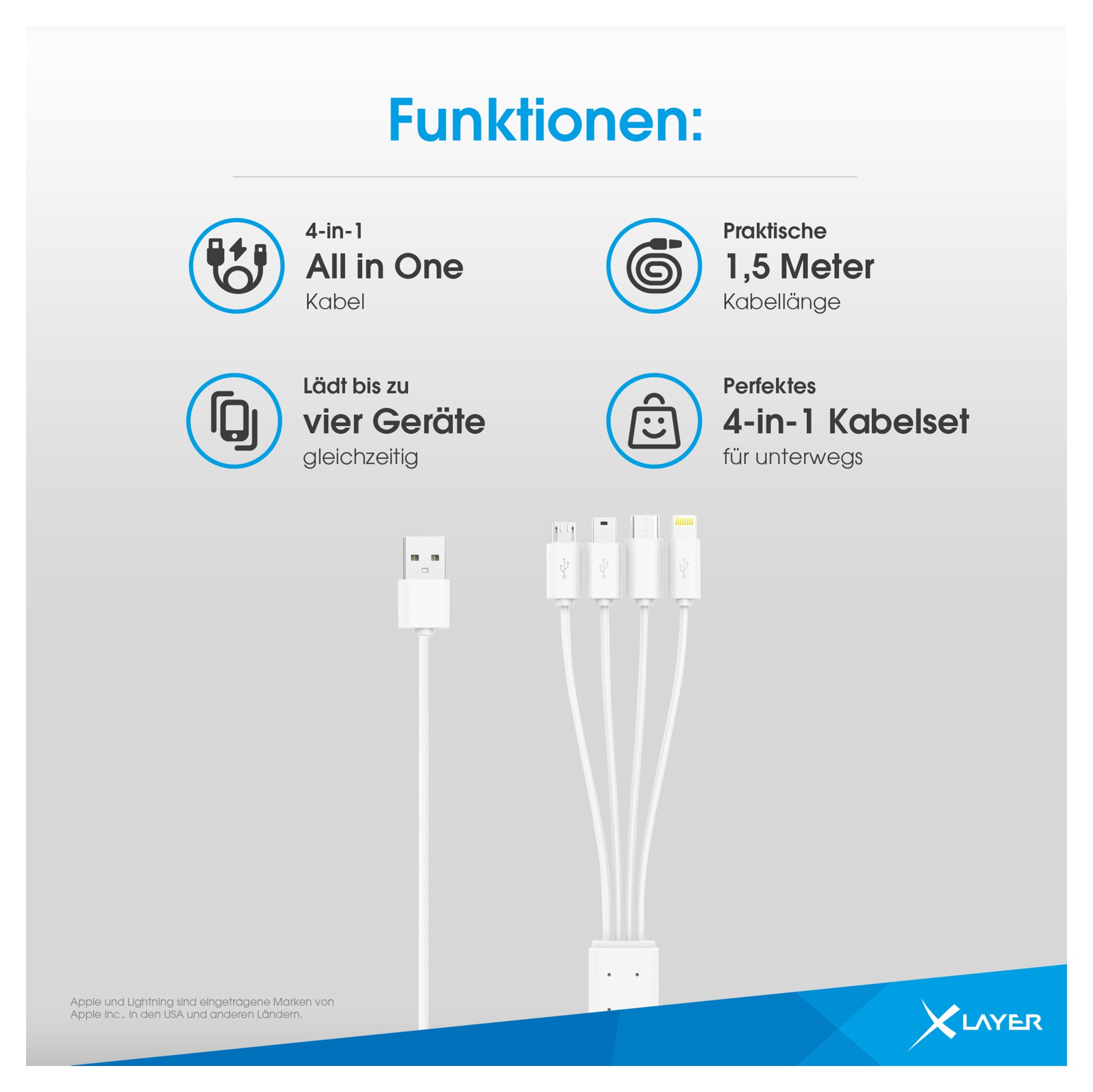 Cablu Încărcare Multi-USB Octopus XLayer 4-în-1 - Universal, 1.5m