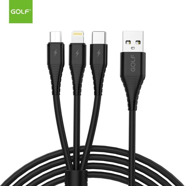 Cablu USB 3-în-1 Golf GC-65 - iPhone, MicroUSB, Type-C, Alb - 2