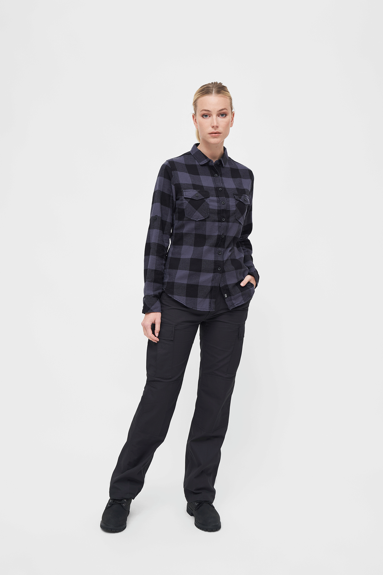 Camasa Dama Flanela Amy Long Sleeve Black/Grey Gingham Dama Brandit - Caldura si Stil Autentic