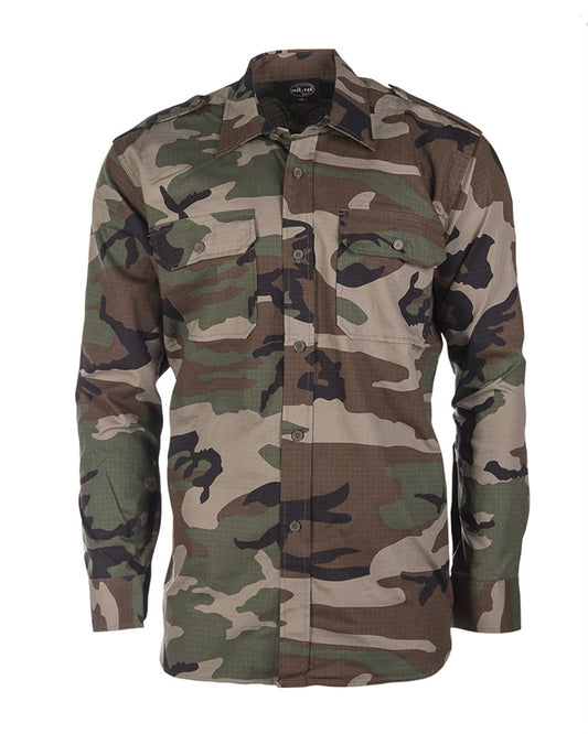 Cămașă de Campanie Mil-Tec – 100% Bumbac Rip-Stop, Woodland