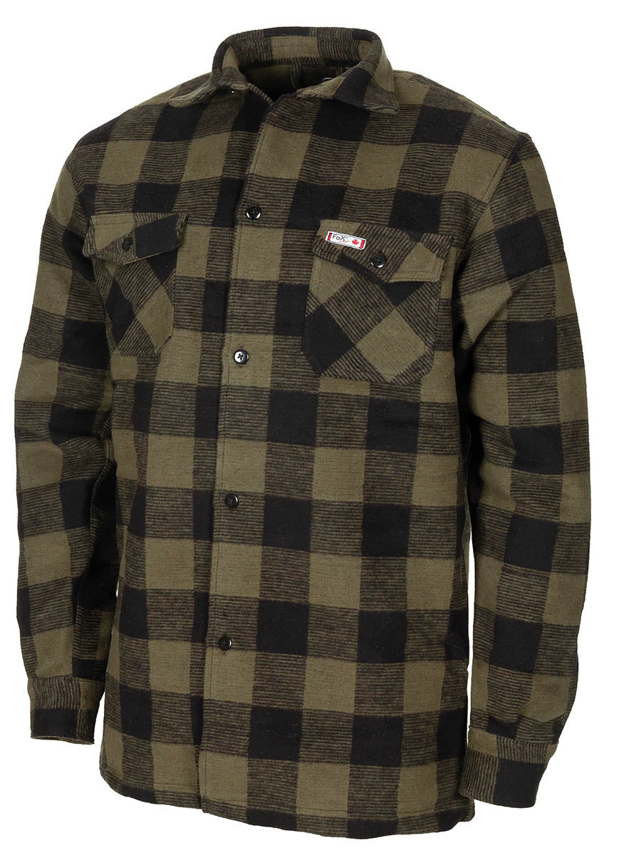Cămașă Holzfäller Oliv-Negru FoxOutdoor - Flanel Gros, Spate Dublat