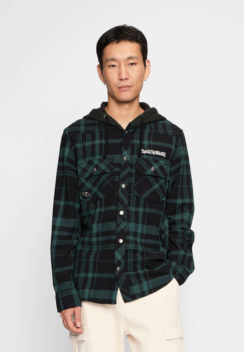 Camasa In Carouri Iron Maiden Sweathood Eddy Black/Green Brandit - Stil Autentic si Confort