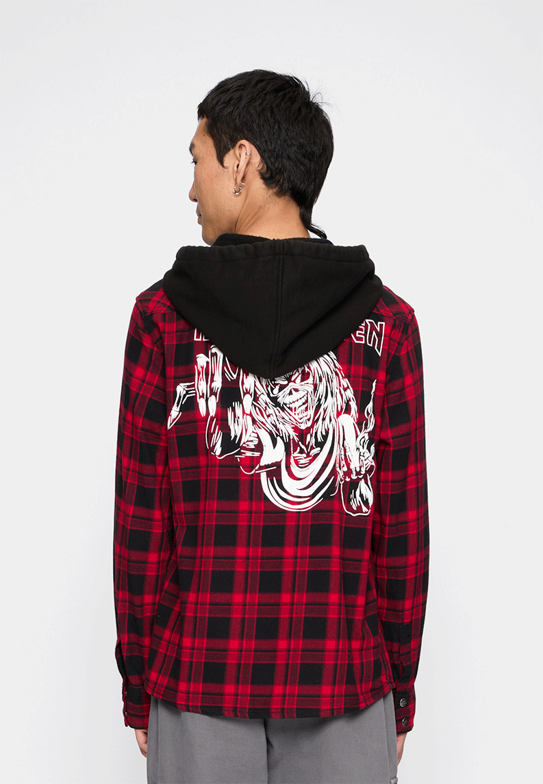 Camasa In Carouri Iron Maiden Sweathood Eddy Dark Red/Black Brandit - Atitudine