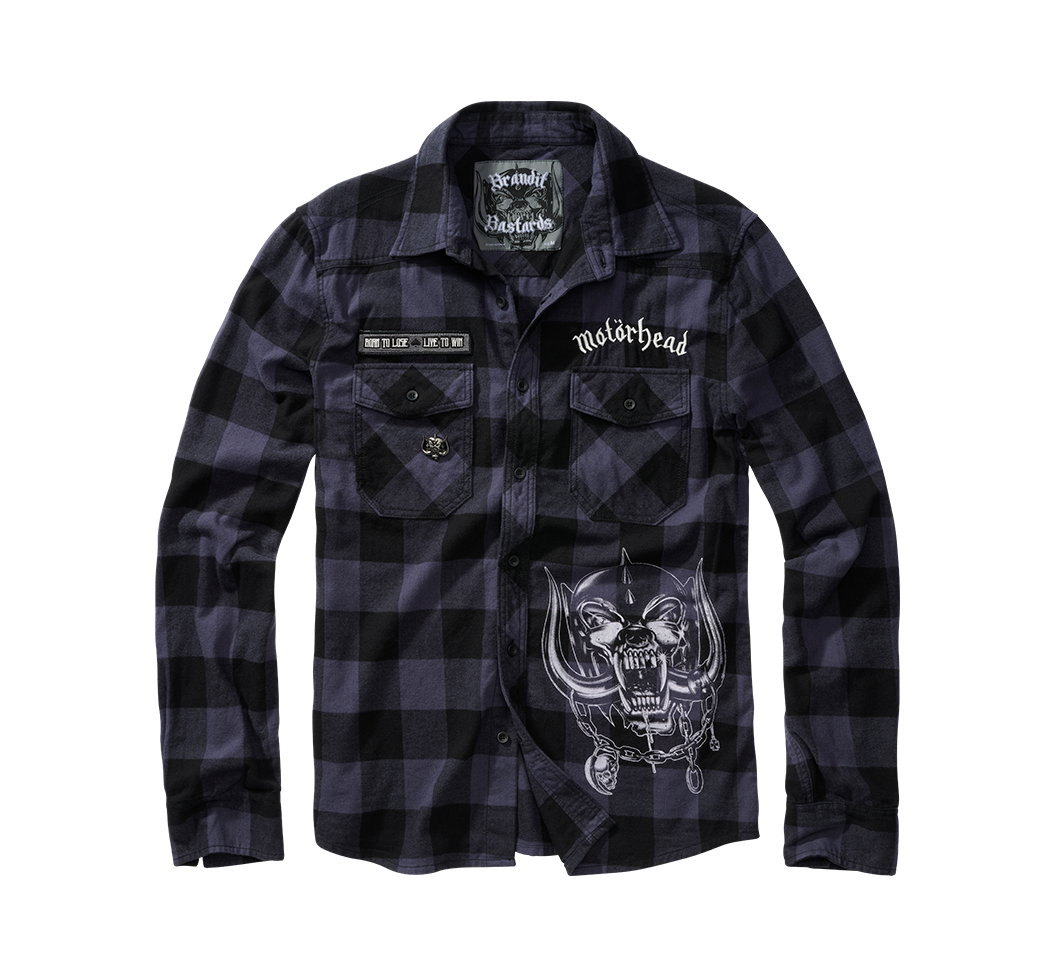 Camasa In Carouri Motörhead Long Sleeve Black/Grey Gingham Brandit - Stil Rebel Autentic