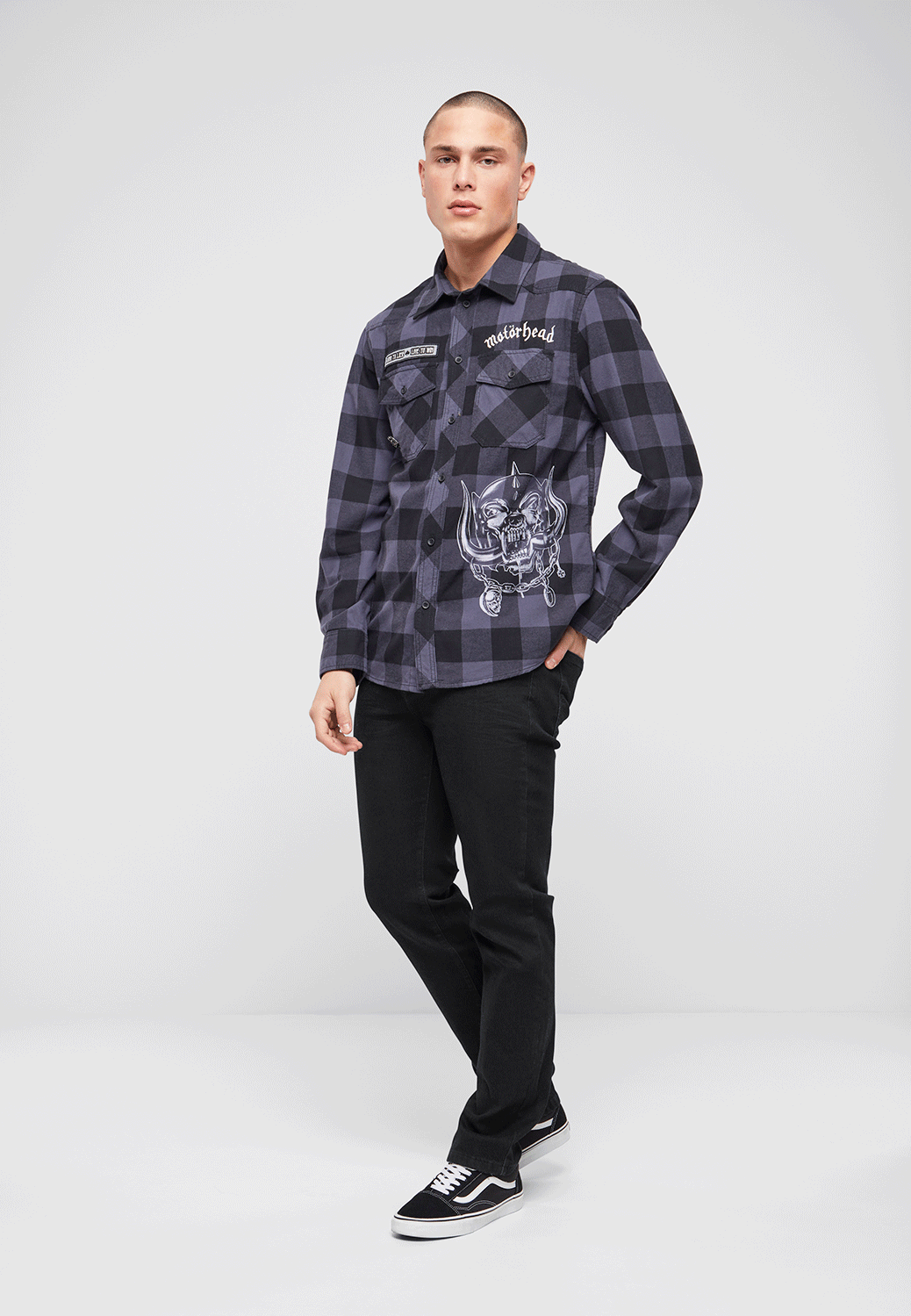 Camasa In Carouri Motörhead Long Sleeve Black/Grey Gingham Brandit - Stil Rebel Autentic