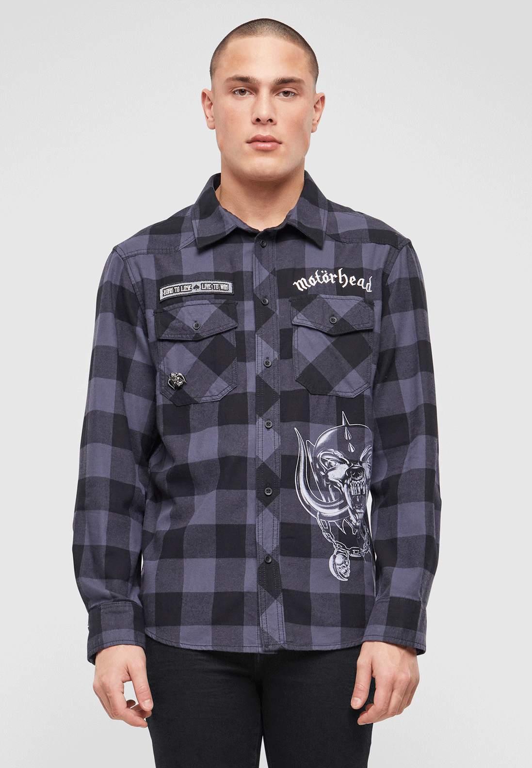 Camasa In Carouri Motörhead Long Sleeve Black/Grey Gingham Brandit - Stil Rebel Autentic
