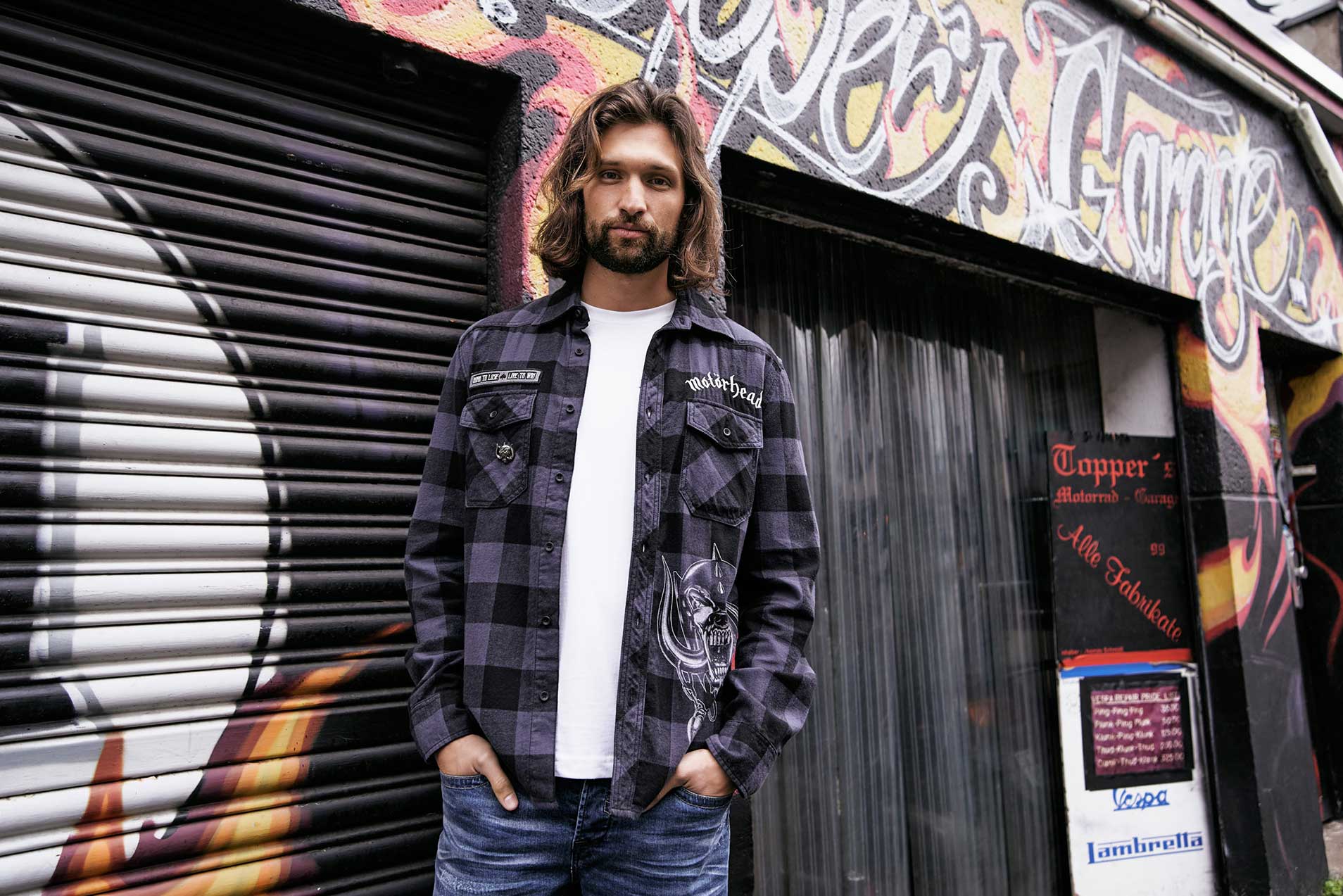 Camasa In Carouri Motörhead Long Sleeve Black/Grey Gingham Brandit - Stil Rebel Autentic