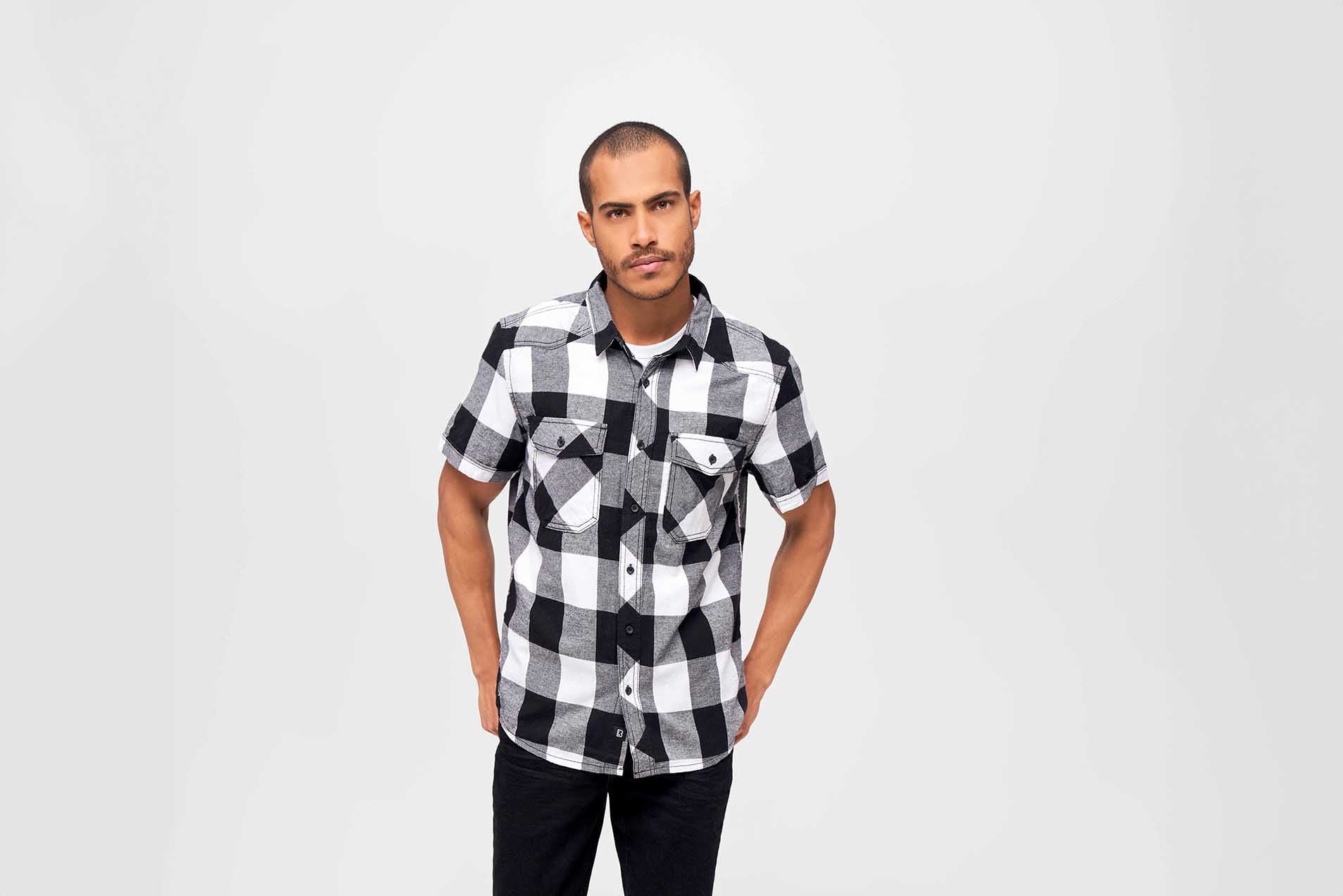 Camasa In Carouri Short Sleeve White/Black Checkered Brandit - Confort Zilnic