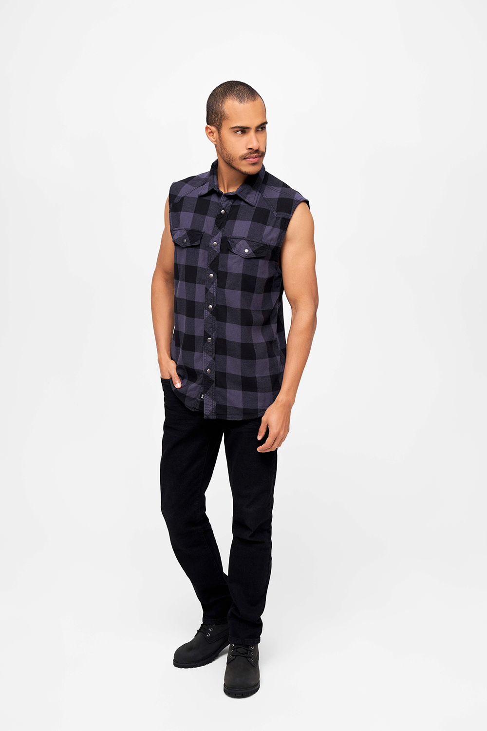 Camasa In Carouri Sleeveless Black/Grey Gingham Brandit - Stil Urban Activ