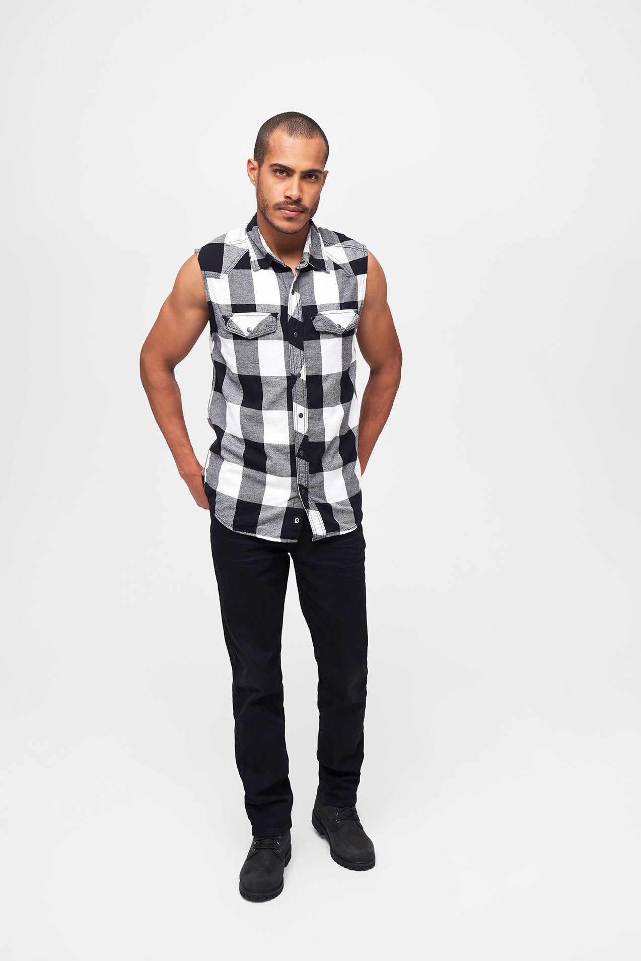 Camasa In Carouri Sleeveless White/Black Checkered Brandit - Stil Versatil Urban