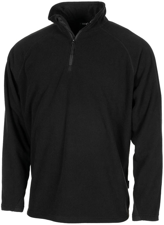 Cămașă Mânecă Lungă Troyer Microfleece Negru MFH - 200 g/m², 100% Poliester